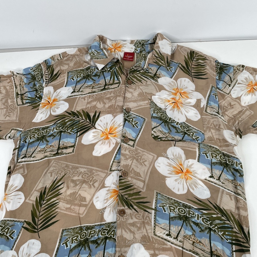 Junction‎ West Hawaiian Shirt Mens Large Short Sleeve Tan Tropical Button Up